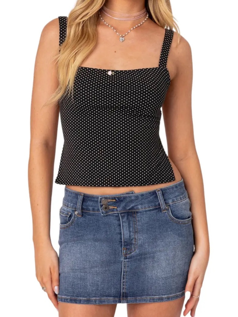 Edikted Kaia Black Polka Dot Square Neck Crop Top